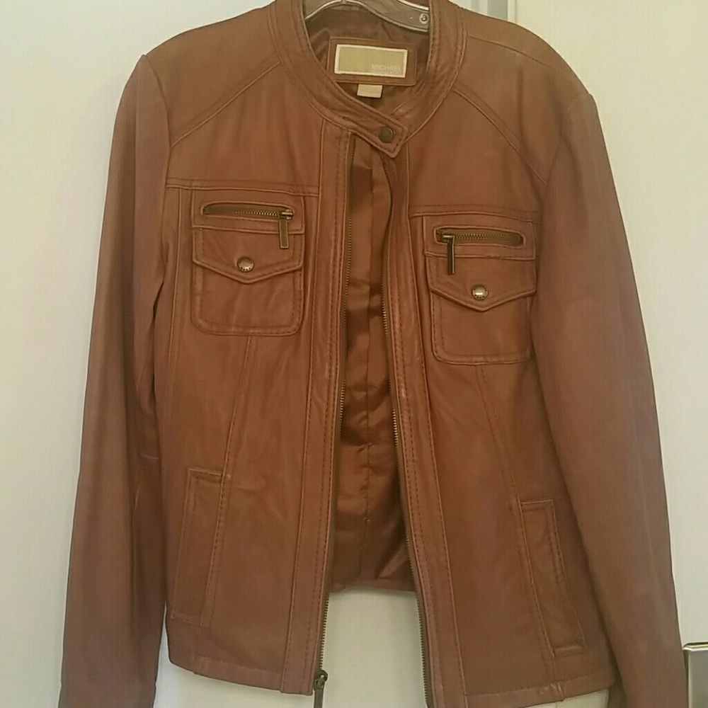 Large Michael Kors camel brown leather jacket